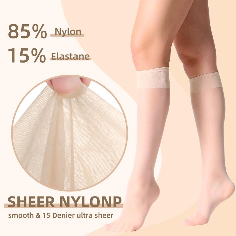 MANZI 12 Pairs Lady's Sheer Knee High Stockings, 12 Pairs Nude - Image 3